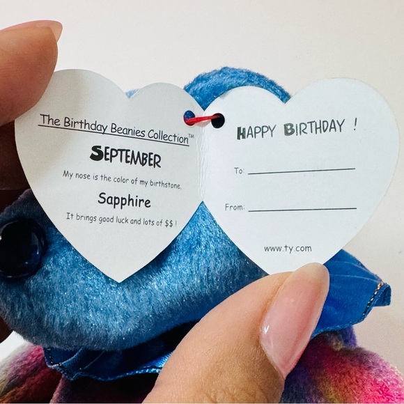 TY Birthday Beanie Baby Bear – September with Sapphire Nose & Tag (2001) - Picture 9 of 9